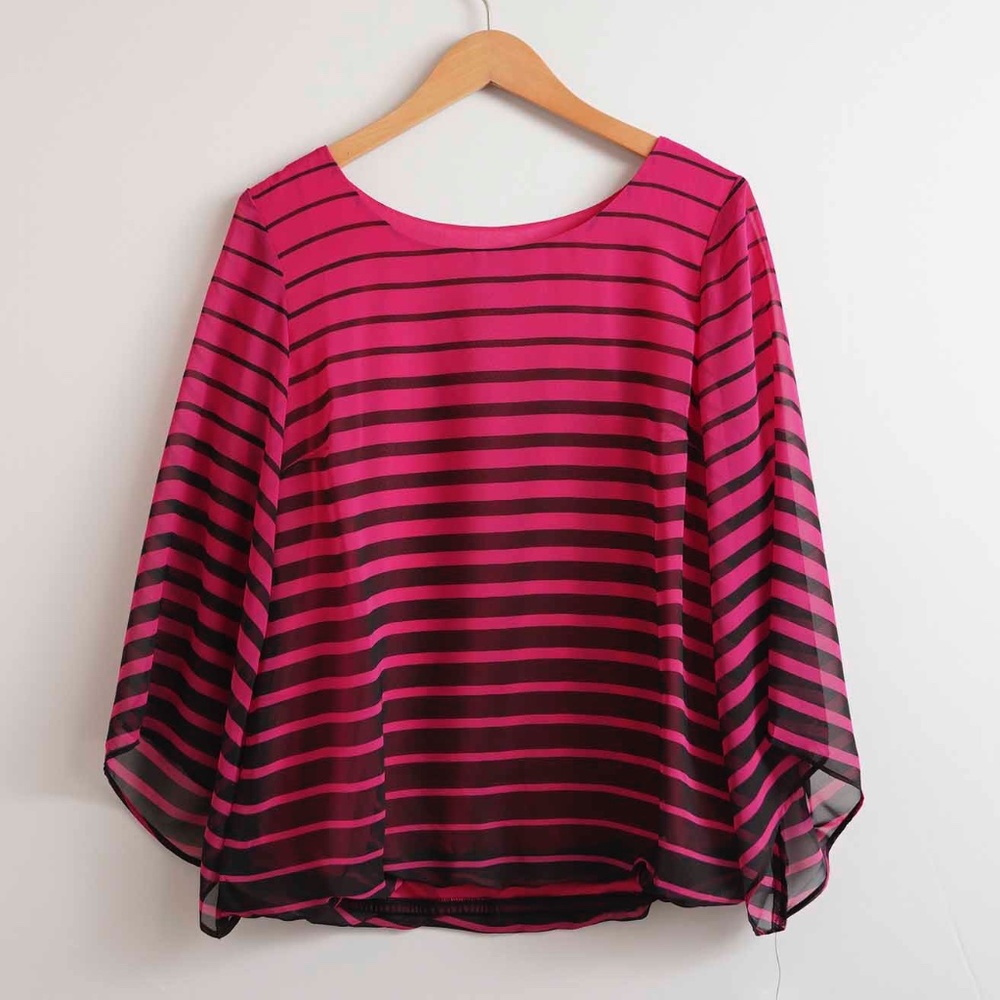 Kimono Sleeve Double Layer Sheer Striped Blouse